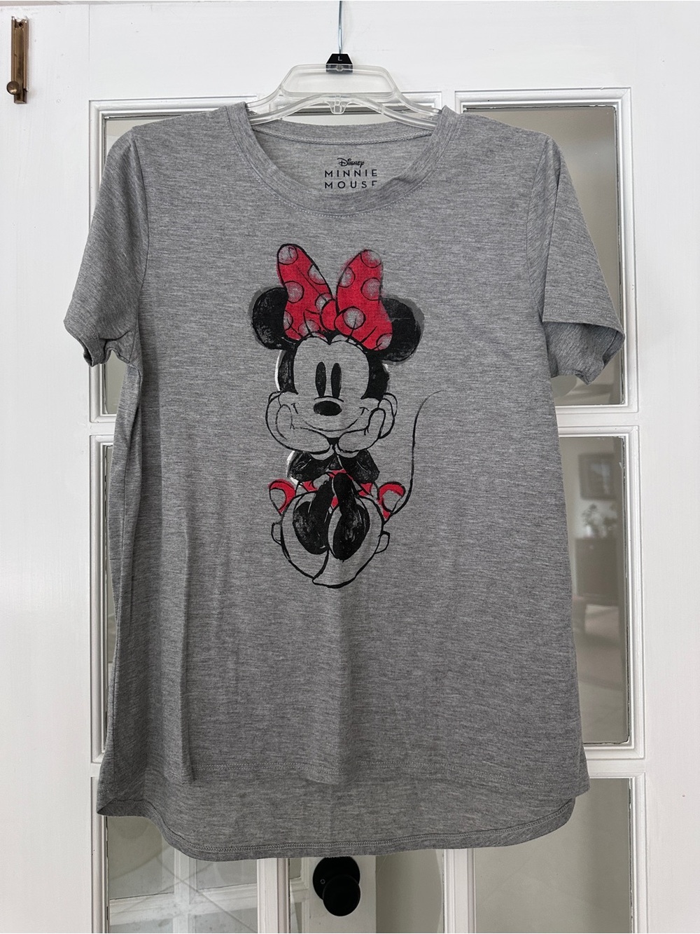 Disney Gray Minnie Mouse Tee with Red Bow